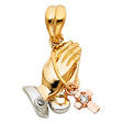 14K Tricolor Gold CZ Praying Hands Pendant