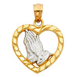 14K Two-Tone Gold Praying Hands In Heart Pendant