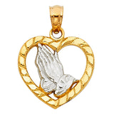 14K Two-Tone Gold Praying Hands In Heart Pendant