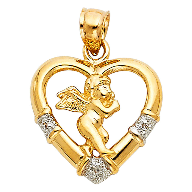 14K Two-Tone Gold CZ Angel Pendant