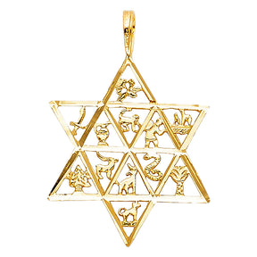 14K Yellow Gold 12 Animal Star Pendant
