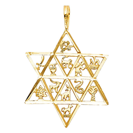 14K Yellow Gold 12 Animal Star Pendant