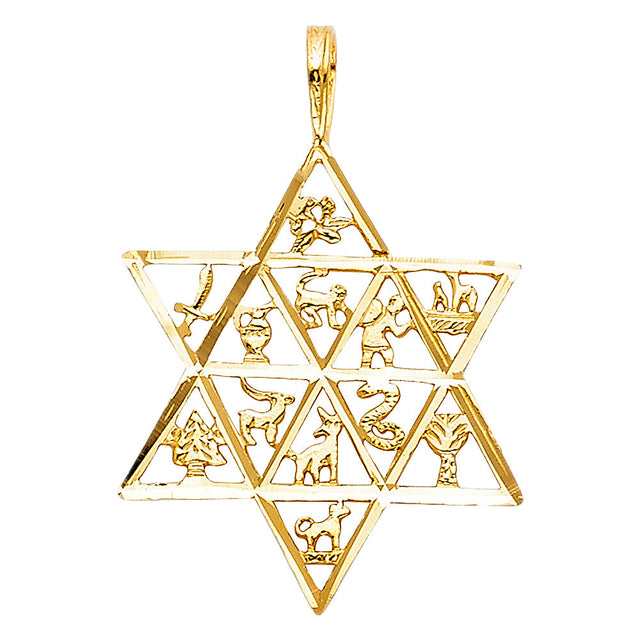 14K Yellow Gold 12 Animal Star Pendant