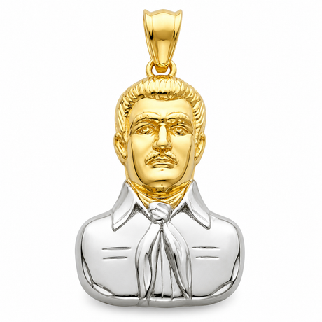 14K Two-Tone Gold Jesus Malverde Sinaloa Pendant