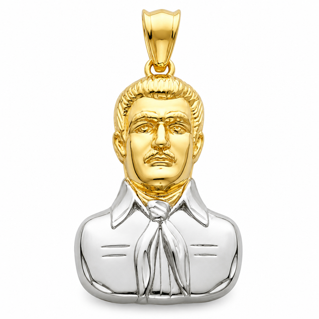 14K Two-Tone Gold Jesus Malverde Sinaloa Pendant