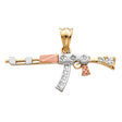 14K Tricolor Gold Small Stone-Accented AK-47 Rifle Pendant