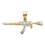 14K Tricolor Gold Medium Stone-Accented AK-47 Rifle Pendant