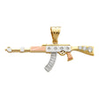 14K Tricolor Gold Large Stone-Accented AK-47 Rifle Pendant