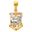 14K Tricolor Gold Small Mariner Anchor with Eagle Pendant