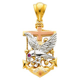 14K Tricolor Gold Small Mariner Anchor with Eagle Pendant