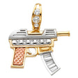 14K Tricolor Gold Stone-Accented Submachine Gun Pendant