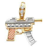 14K Tricolor Gold Stone-Accented Submachine Gun Pendant