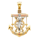 14K Tricolor Gold Crucifix Anchor Pendant