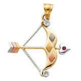 14K Tricolor Gold Stone-Accented Bow and Arrow Pendant