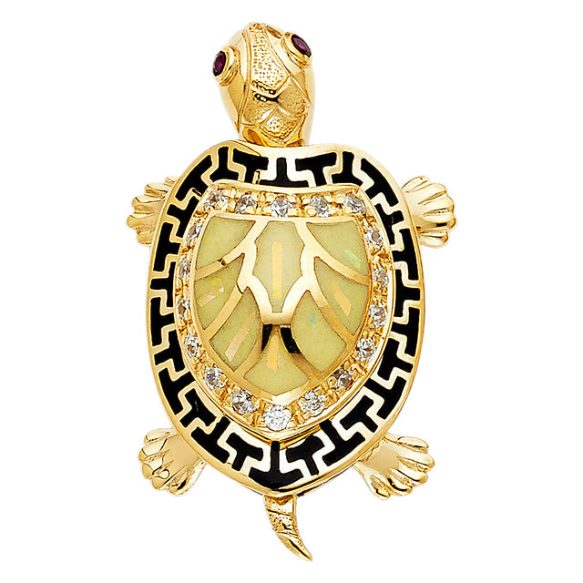 14K Yellow Gold Glow-in-the-Dark Turtle Pendant