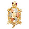 14K Tricolor Gold Turtle Pendant