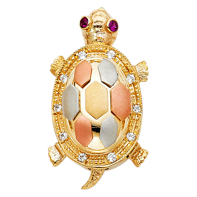 14K Tricolor Gold Turtle Pendant
