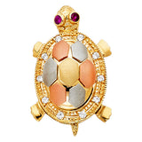 14K Tricolor Gold Large Stone-Accented Turtle Pendant