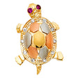 14K Tricolor Gold Small Stone-Accented Turtle Pendant