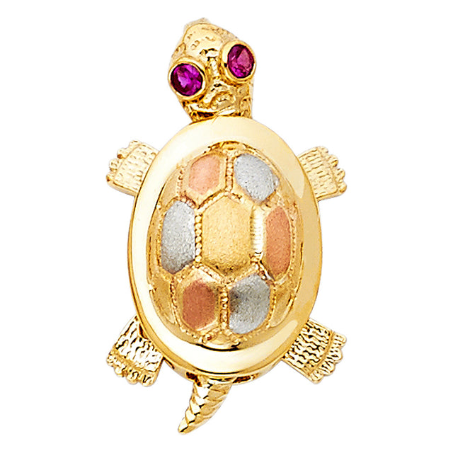 14K Tricolor Gold Segmented Shell Turtle Pendant