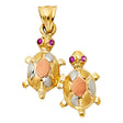 14K Tricolor Gold Twin Turtle Pendant