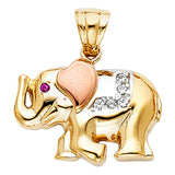 14K Tricolor Gold CZ Elephant Pendant