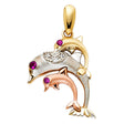 14K Tricolor Gold Two Dolphins Pendant