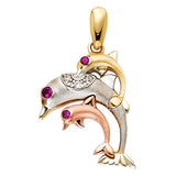 14K Tricolor Gold Two Dolphins Pendant