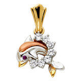 14K Tricolor Gold Dolphin Pendant