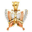 14K Tricolor Gold Butterfly Pendant