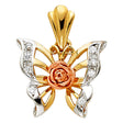 14K Tricolor Gold Butterfly with Rose Pendant