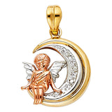 14K Tricolor Gold CZ Angel Pendant