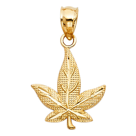 14K Yellow Gold Petite Marijuana Leaf Pendant