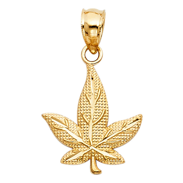 14K Yellow Gold Petite Marijuana Leaf Pendant