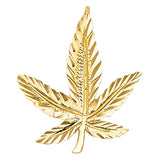 14K Yellow Gold Small Diamond-Cut Marijuana Leaf Pendant