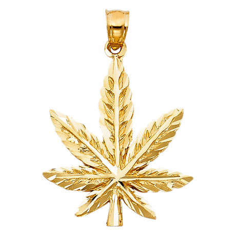 14K Yellow Gold Large Marijuana Leaf Pendant