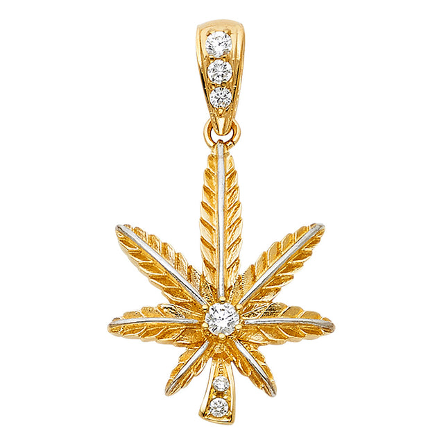 14K Yellow Gold Stone-Accented Marijuana Leaf Pendant