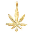 14K Yellow Gold Extra-Large Diamond-Cut Marijuana Leaf Pendant