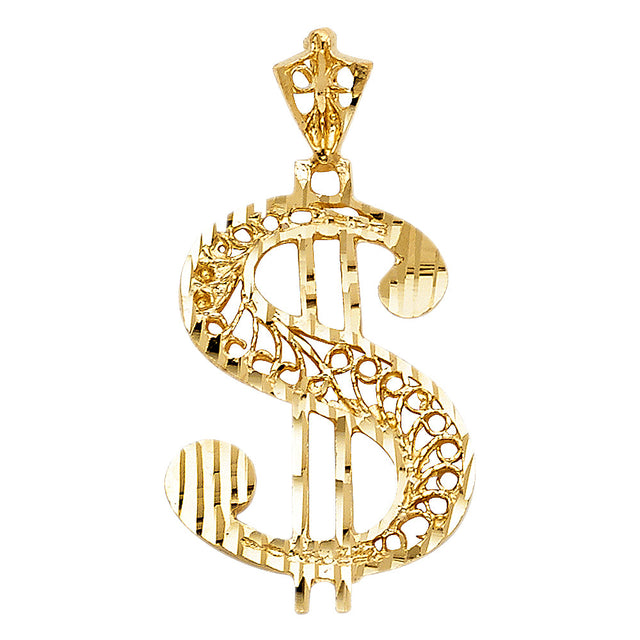 14K Yellow Gold Small Dollar Sign Pendant