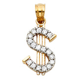 14K Two-Tone Gold Stone-Accented Dollar Sign Pendant