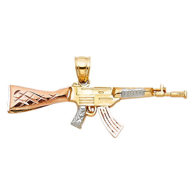 14K Tricolor Gold AK-47 Rifle Pendant