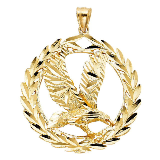 14K Yellow Gold Eagle in Wreath Pendant