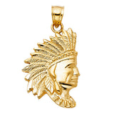14K Yellow Gold Native American Chief Pendant