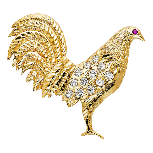 14K Yellow Gold Rooster Pendant