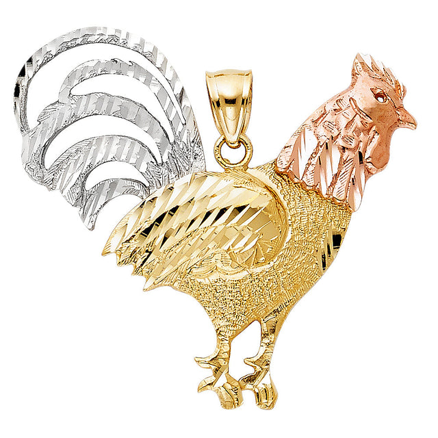14K Tricolor Gold Rooster Pendant