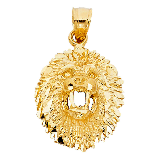 14K Yellow Gold Roaring Lion Head Pendant