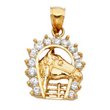 14K Yellow Gold Stone-Accented Horse Head Horseshoe Pendant
