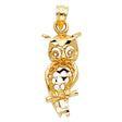 14K Yellow Gold Owl on Branch Pendant