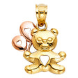 14K Two-Tone Gold Baby Bear with Balloons Pendant on White Background