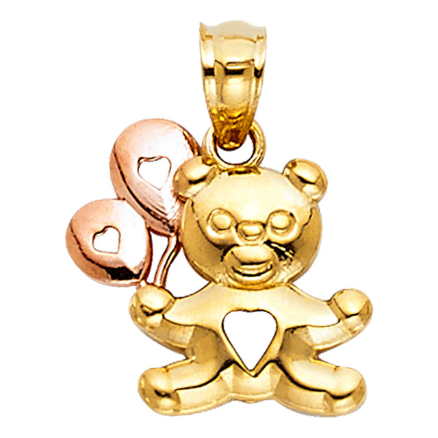 14K Two-Tone Gold Baby Bear with Balloons Pendant on White Background